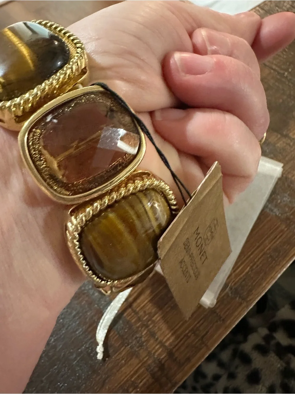 Monet Gold-Tone Bracelet with Brown Gemstone Accents